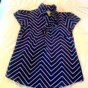 Elizabeth McKay navy/white blouse &ruffle collar!
